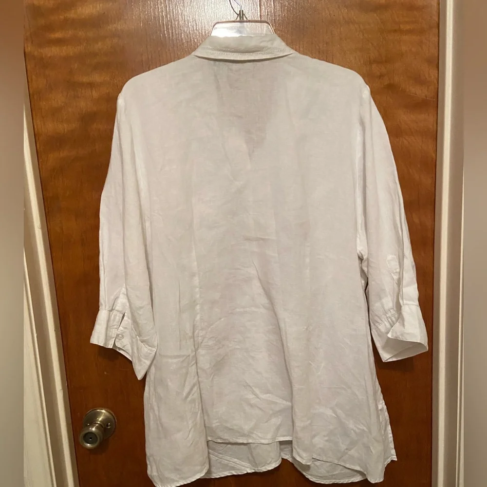 Plus Size White Linen Button Down Top - Picture 2 of 6
